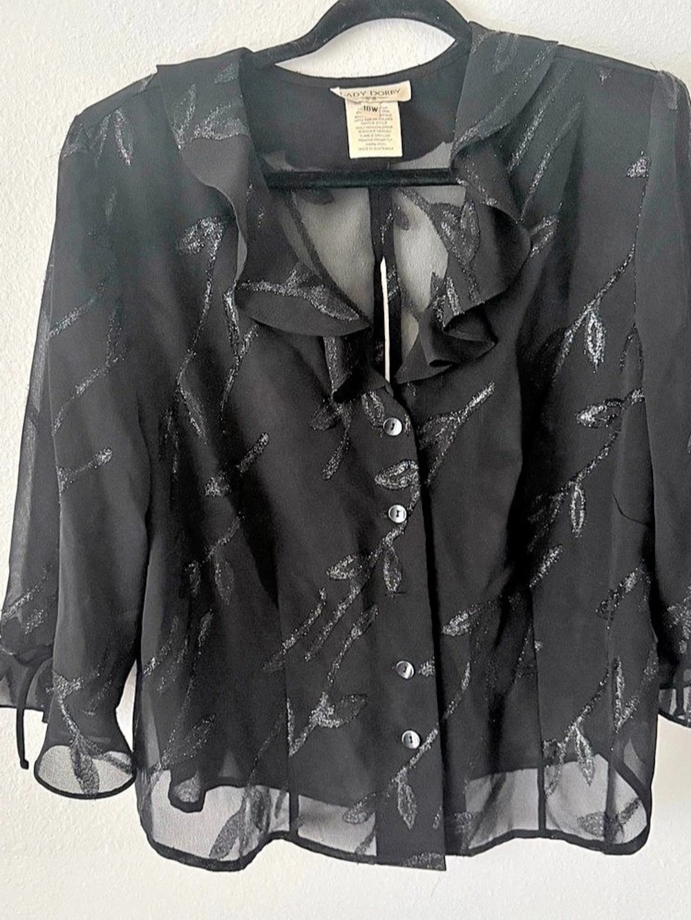 Lady Dorby Floral Ruffle Blouse in Black Size XL